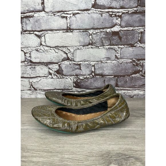 Tieks Green Grey Leather Croc Patent Leather Ballet Flats Shoes Women 7M US/37.5 - Picture 1 of 16